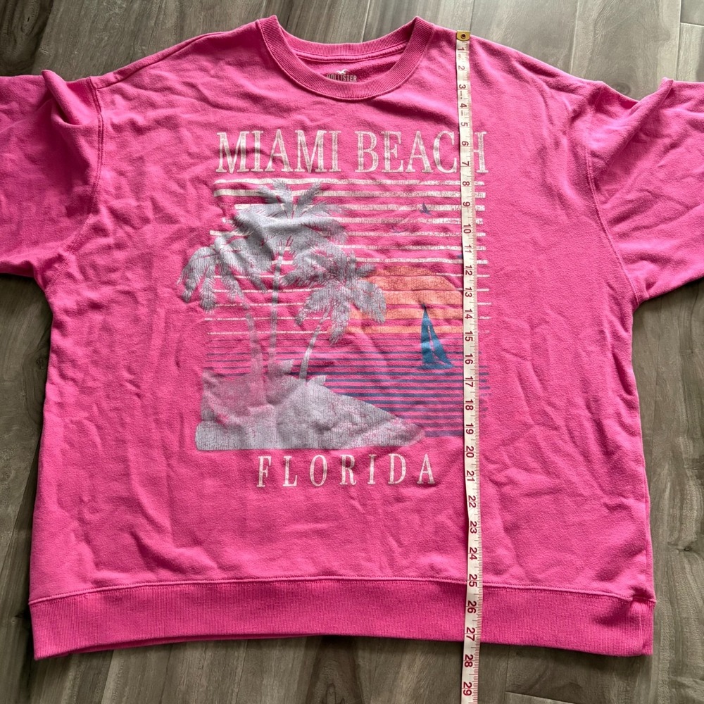Hollister XL Neon Pink Miami Beach Florida‎ Sweatshirt Crewneck Retro Palm Tree - Picture 8 of 9